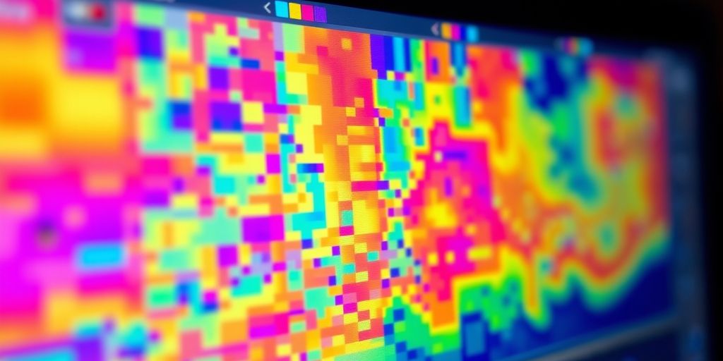 Colorful heatmap patterns on a computer screen.